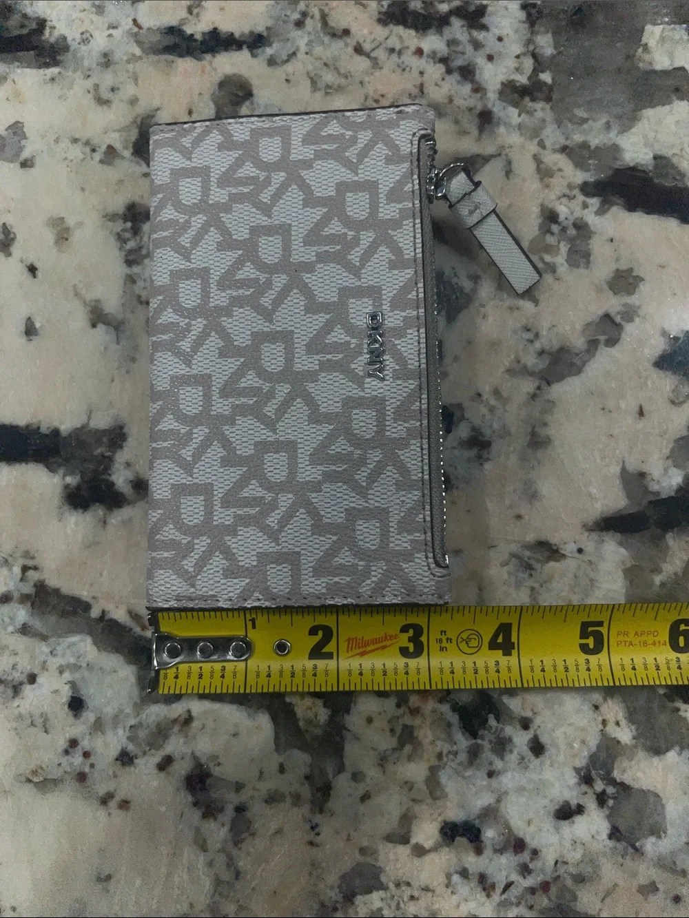 DKNY Pale Pink Monogram Zip Card Pouch